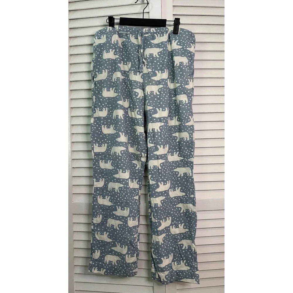 Hanna Andersson Adult Size M Blue White Polar Bear Flannel Pajama Pants Bottoms